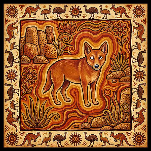 Dingo In Folk Art Style
