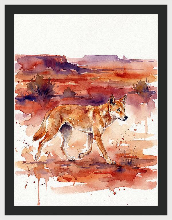Dingo Walking Through Desert Landscape