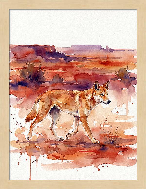 Dingo Walking Through Desert Landscape