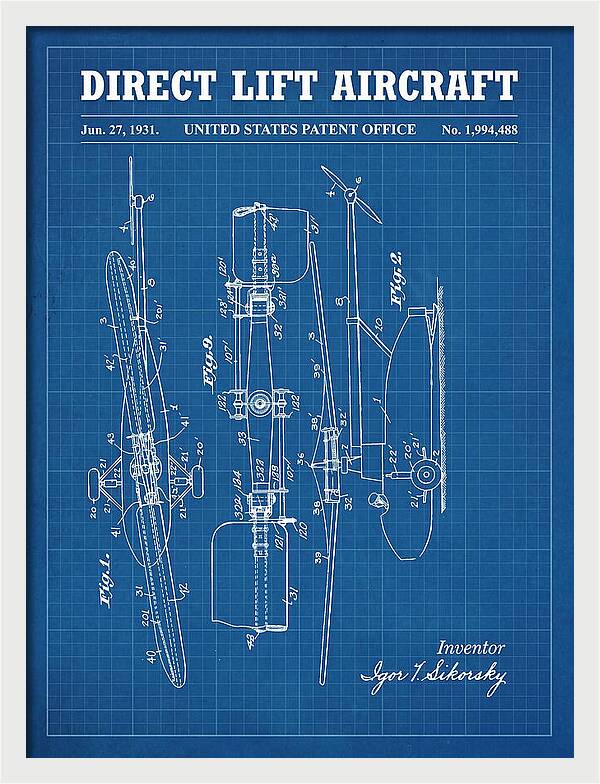 Direct Lift Aircraft Sikorsky Helicopter Blueprint Patent Us1994488