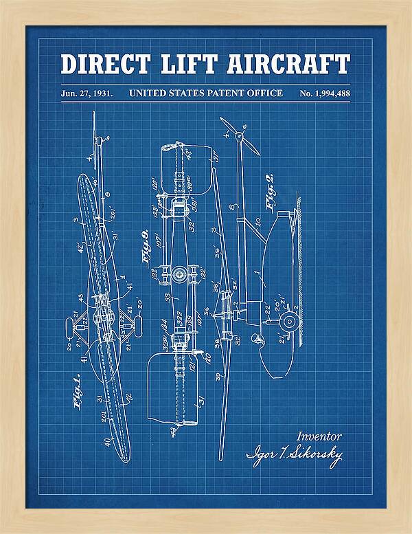 Direct Lift Aircraft Sikorsky Helicopter Blueprint Patent Us1994488