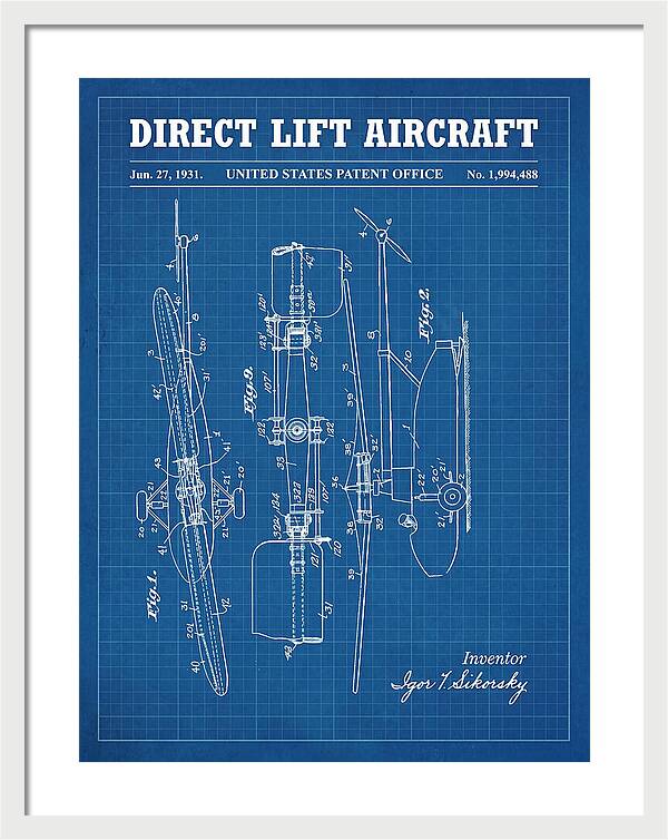 Direct Lift Aircraft Sikorsky Helicopter Blueprint Patent Us1994488