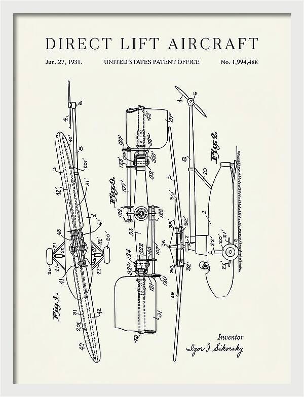 Direct Lift Aircraft Sikorsky Helicopter Minimalist Patent Us1994488