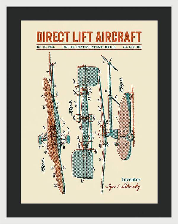 Direct Lift Aircraft Sikorsky Helicopter Retro Patent Us1994488