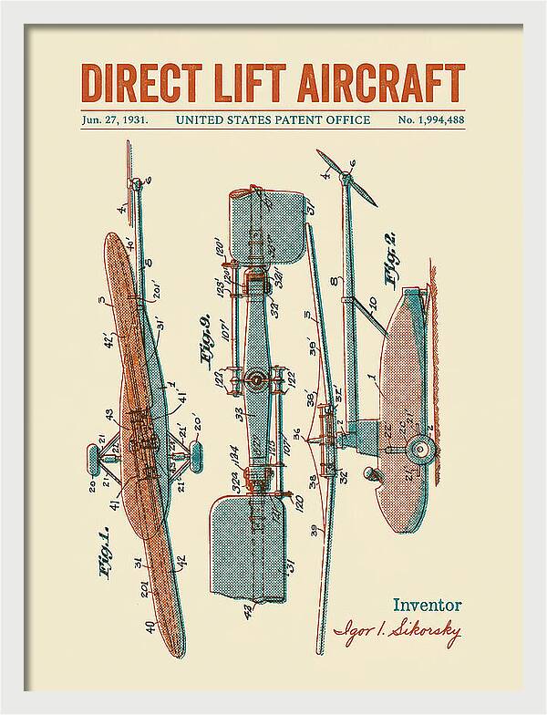 Direct Lift Aircraft Sikorsky Helicopter Retro Patent Us1994488