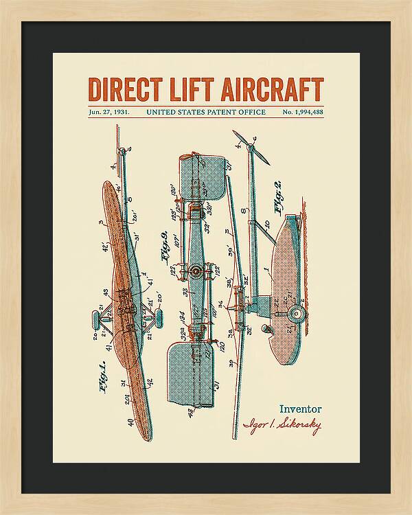 Direct Lift Aircraft Sikorsky Helicopter Retro Patent Us1994488