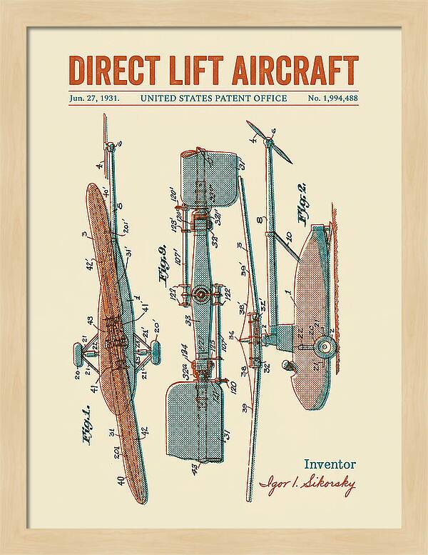 Direct Lift Aircraft Sikorsky Helicopter Retro Patent Us1994488