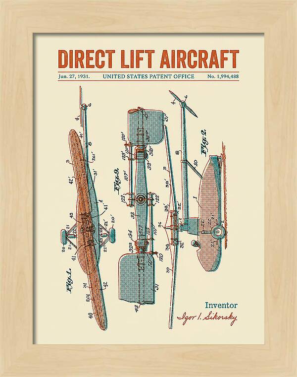 Direct Lift Aircraft Sikorsky Helicopter Retro Patent Us1994488