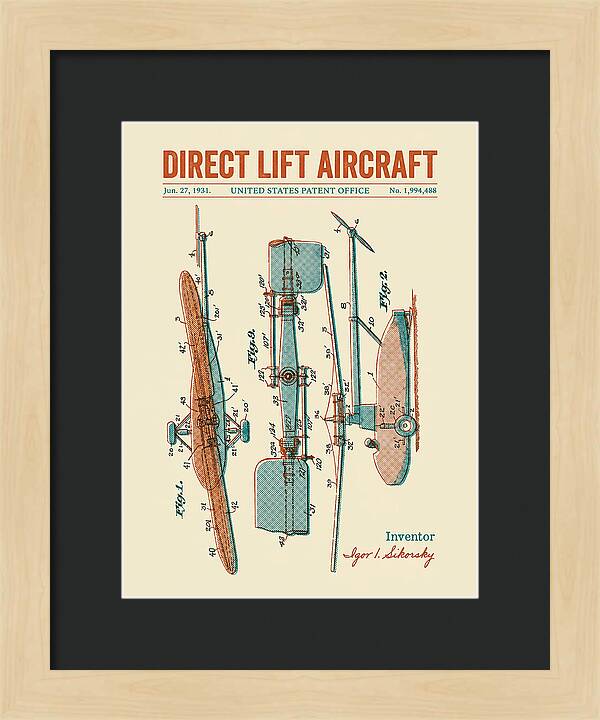 Direct Lift Aircraft Sikorsky Helicopter Retro Patent Us1994488