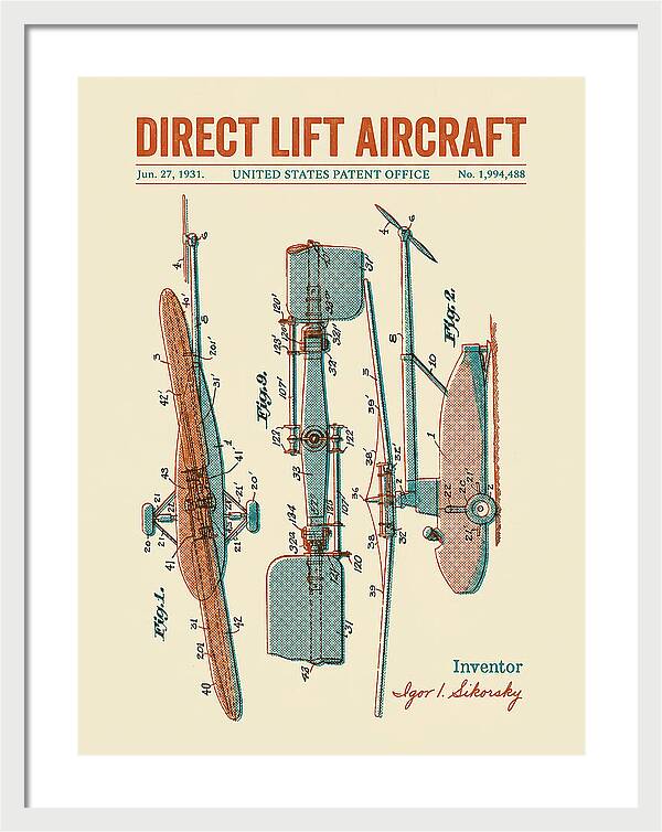 Direct Lift Aircraft Sikorsky Helicopter Retro Patent Us1994488