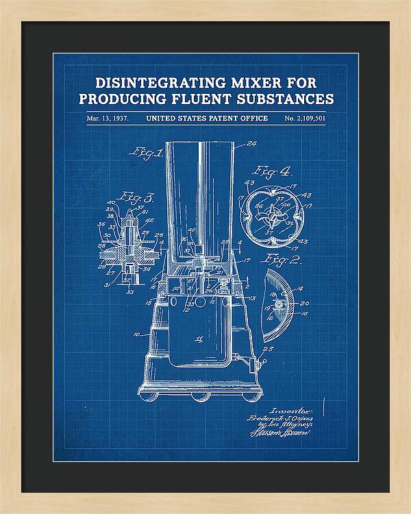 Disintegrating Mixer Blender Blueprint Patent Us2109501a