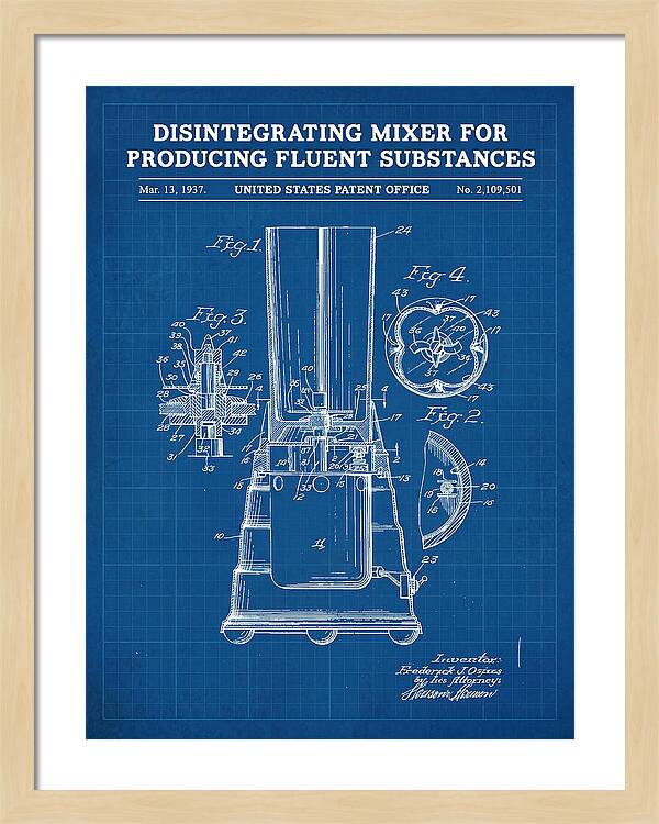 Disintegrating Mixer Blender Blueprint Patent Us2109501a