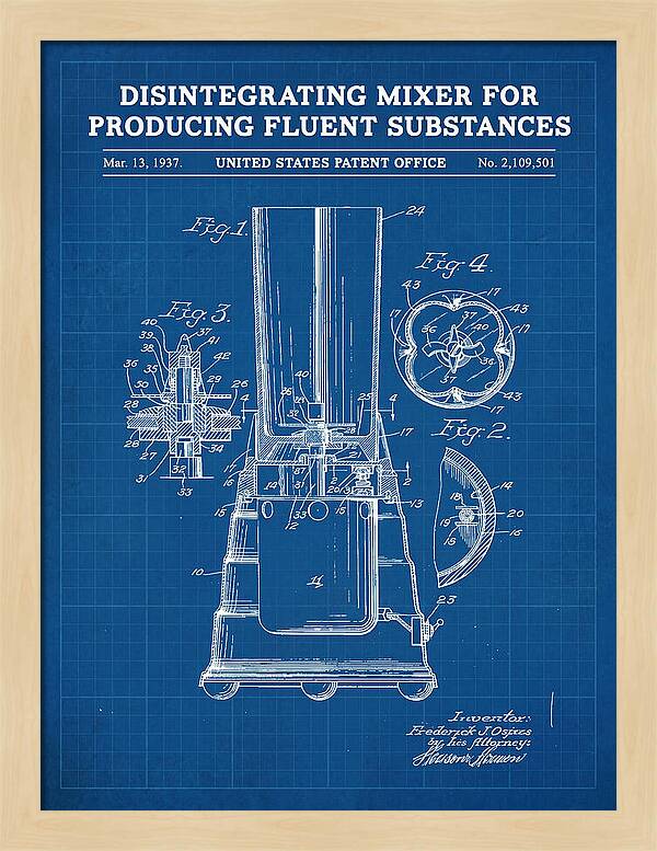 Disintegrating Mixer Blender Blueprint Patent Us2109501a