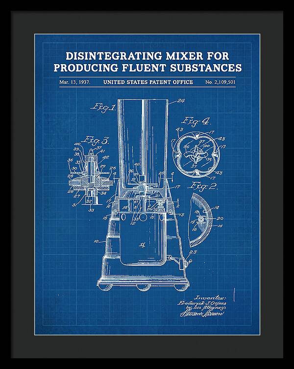 Disintegrating Mixer Blender Blueprint Patent Us2109501a