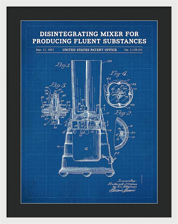 Disintegrating Mixer Blender Blueprint Patent Us2109501a