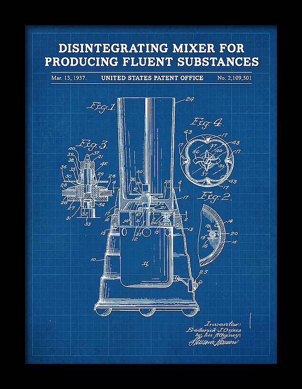 Disintegrating Mixer Blender Blueprint Patent Us2109501a