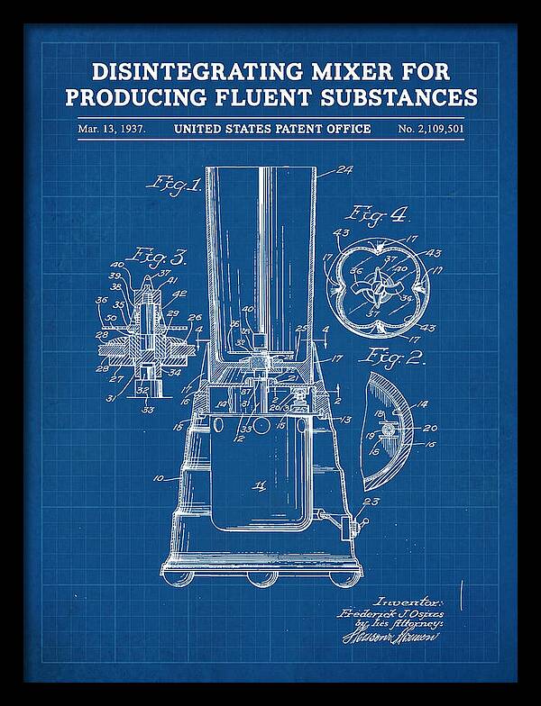 Disintegrating Mixer Blender Blueprint Patent Us2109501a