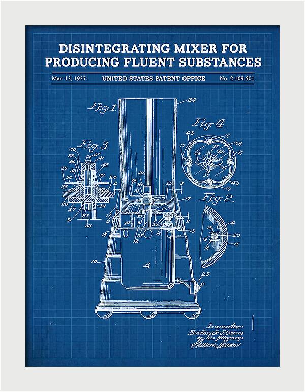 Disintegrating Mixer Blender Blueprint Patent Us2109501a