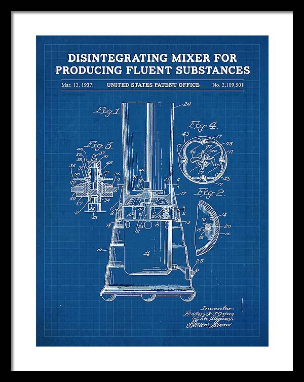 Disintegrating Mixer Blender Blueprint Patent Us2109501a