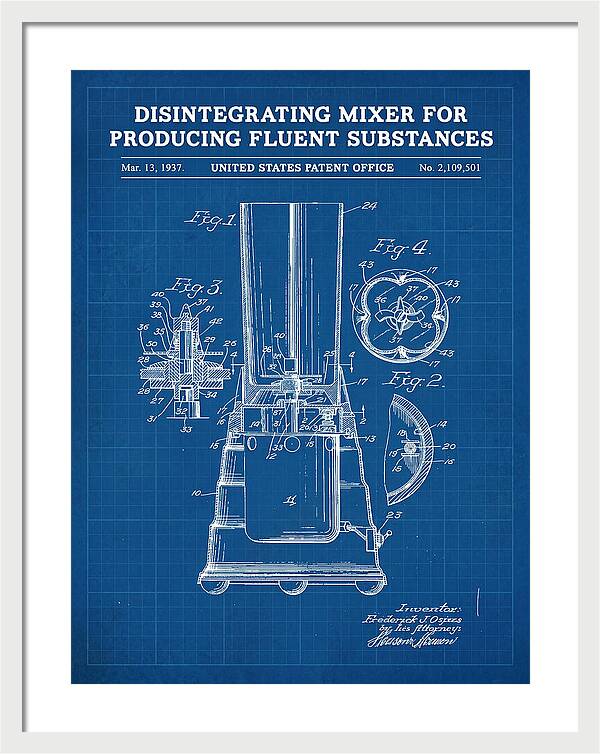Disintegrating Mixer Blender Blueprint Patent Us2109501a