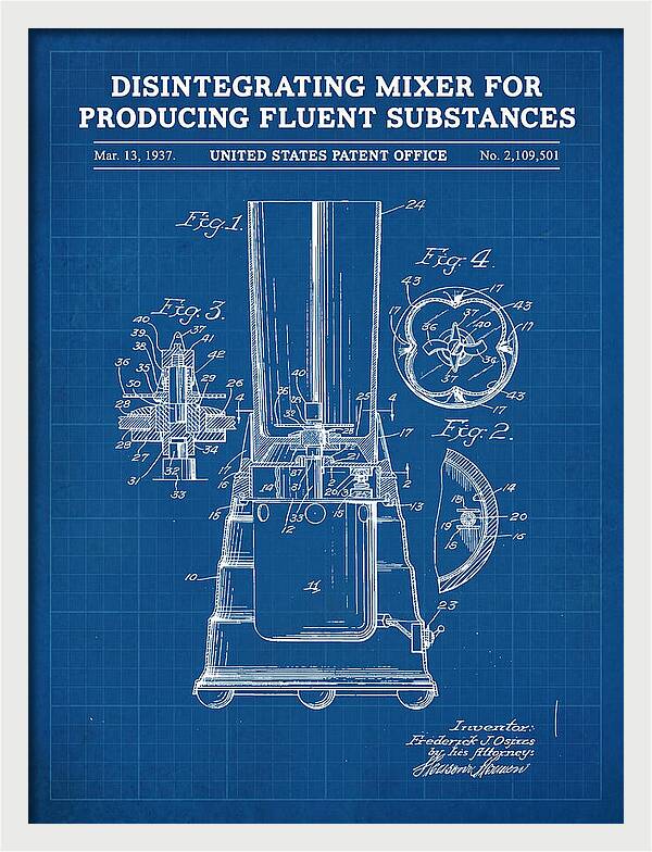 Disintegrating Mixer Blender Blueprint Patent Us2109501a