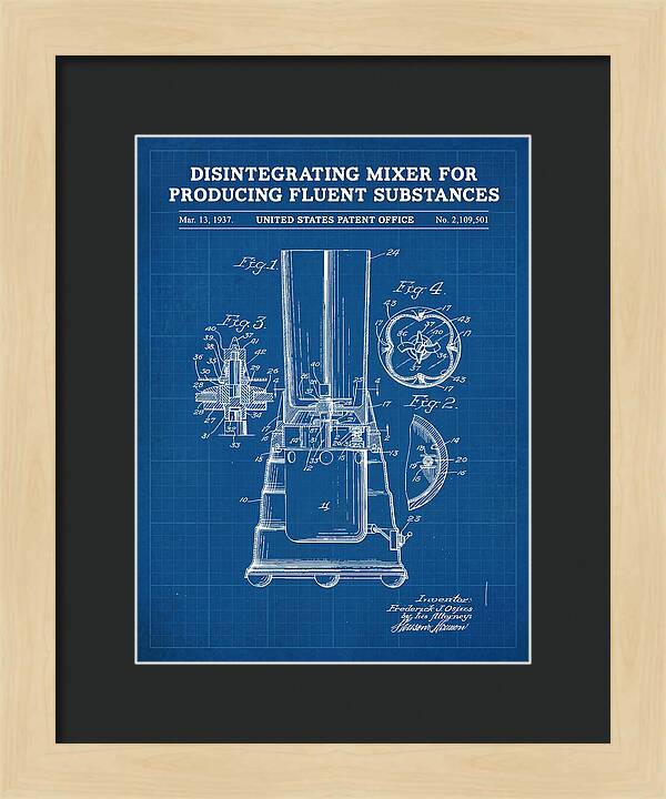 Disintegrating Mixer Blender Blueprint Patent Us2109501a