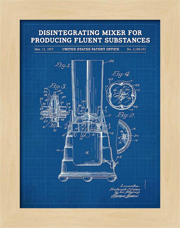 Disintegrating Mixer Blender Blueprint Patent Us2109501a