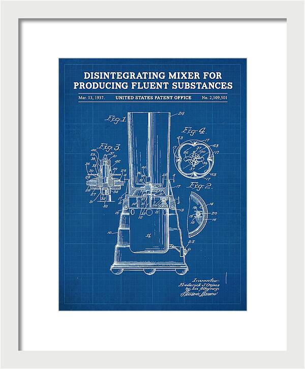 Disintegrating Mixer Blender Blueprint Patent Us2109501a