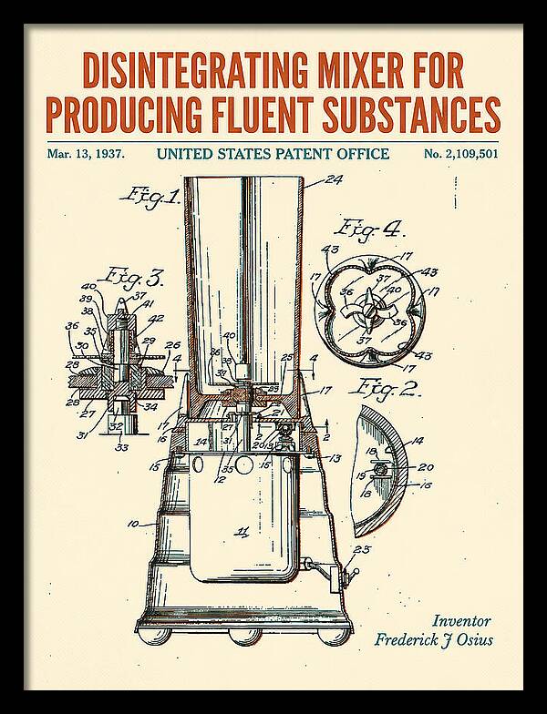 Disintegrating Mixer Blender Retro Patent Us2109501a