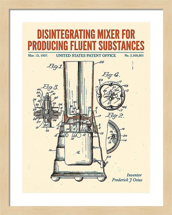 Disintegrating Mixer Blender Retro Patent Us2109501a