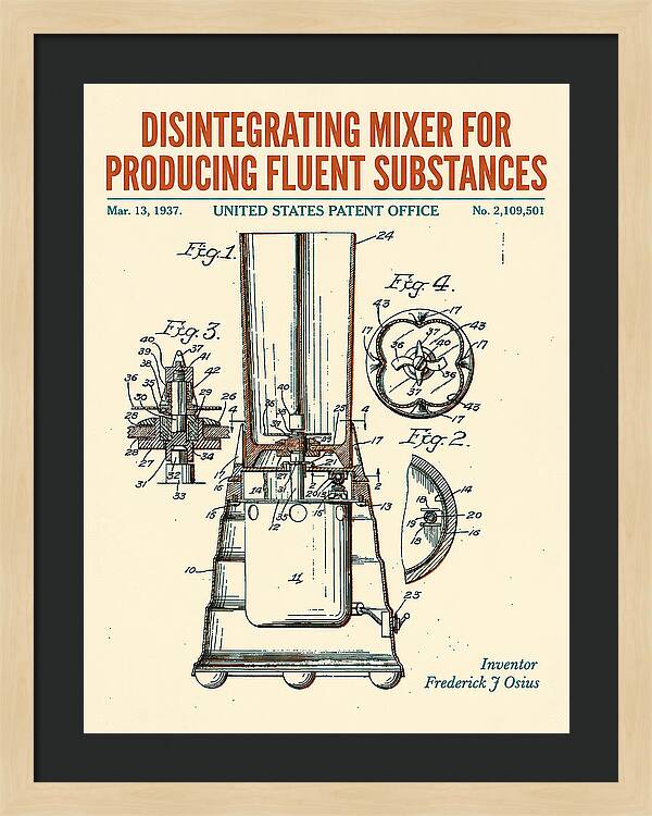 Disintegrating Mixer Blender Retro Patent Us2109501a