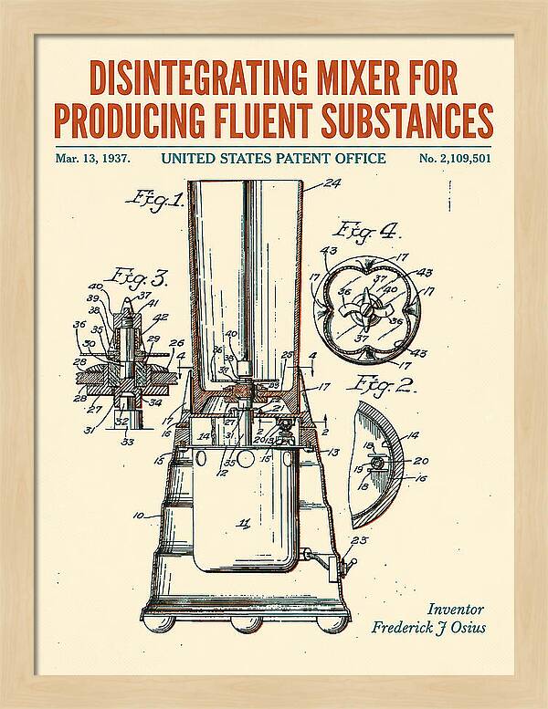 Disintegrating Mixer Blender Retro Patent Us2109501a