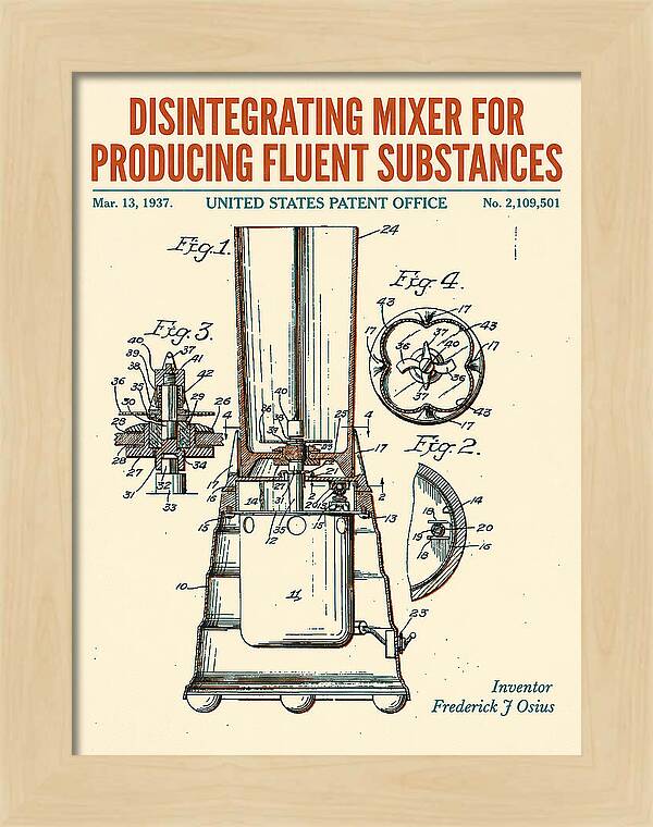 Disintegrating Mixer Blender Retro Patent Us2109501a