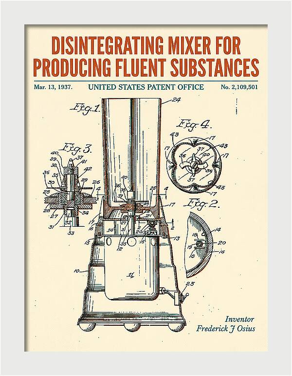 Disintegrating Mixer Blender Retro Patent Us2109501a