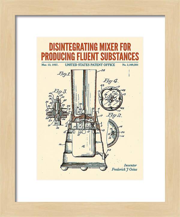 Disintegrating Mixer Blender Retro Patent Us2109501a