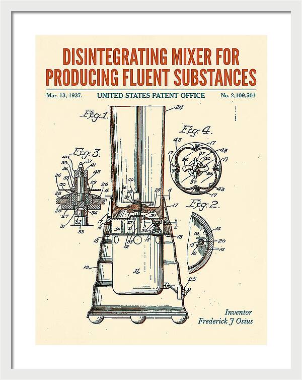 Disintegrating Mixer Blender Retro Patent Us2109501a