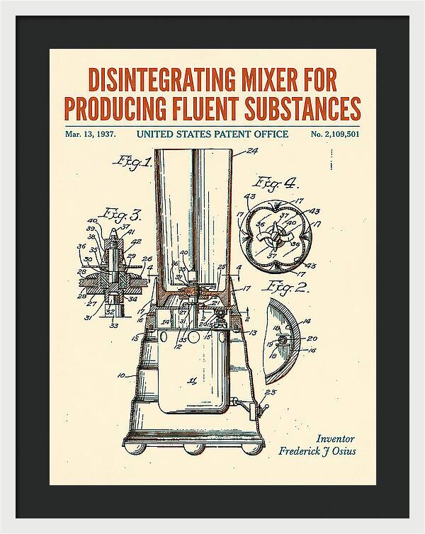 Disintegrating Mixer Blender Retro Patent Us2109501a