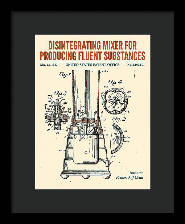 Disintegrating Mixer Blender Retro Patent Us2109501a