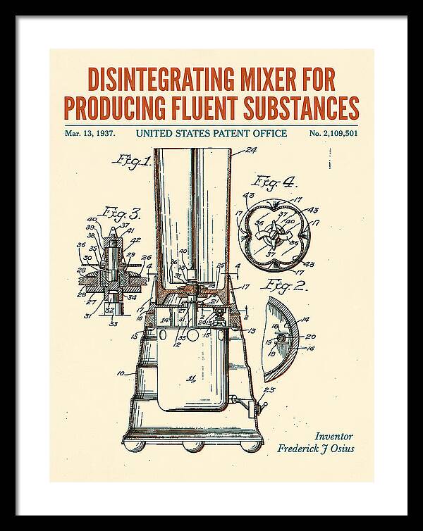 Disintegrating Mixer Blender Retro Patent Us2109501a