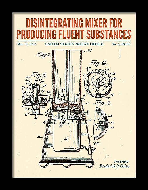 Disintegrating Mixer Blender Retro Patent Us2109501a