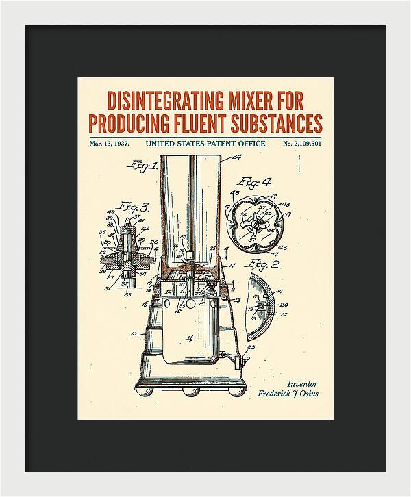 Disintegrating Mixer Blender Retro Patent Us2109501a