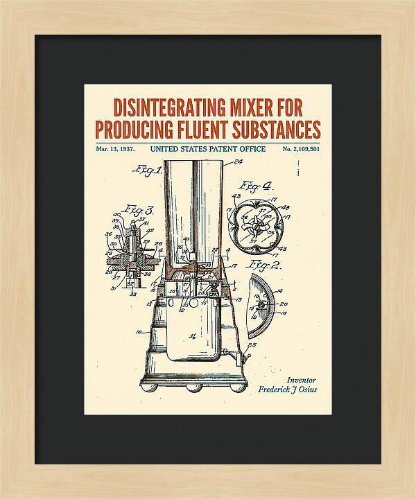 Disintegrating Mixer Blender Retro Patent Us2109501a
