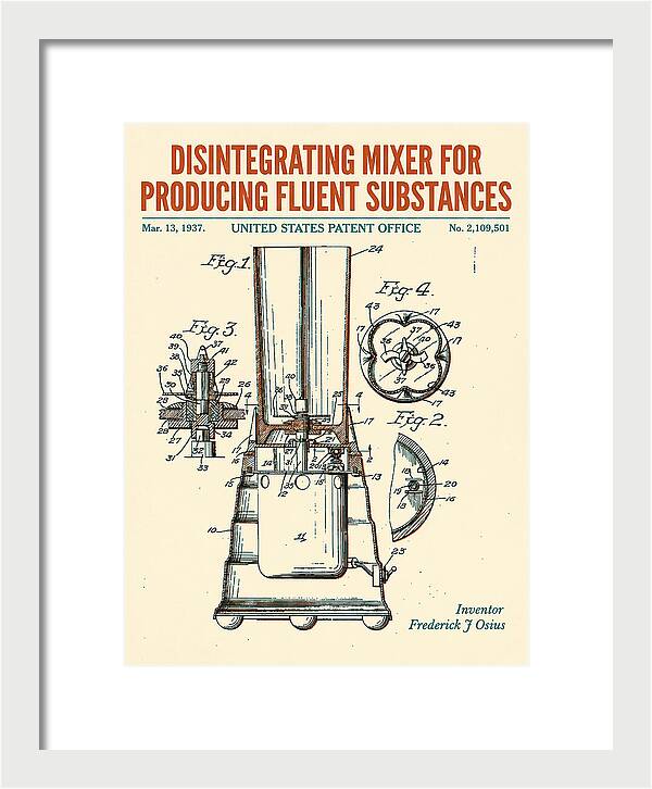Disintegrating Mixer Blender Retro Patent Us2109501a