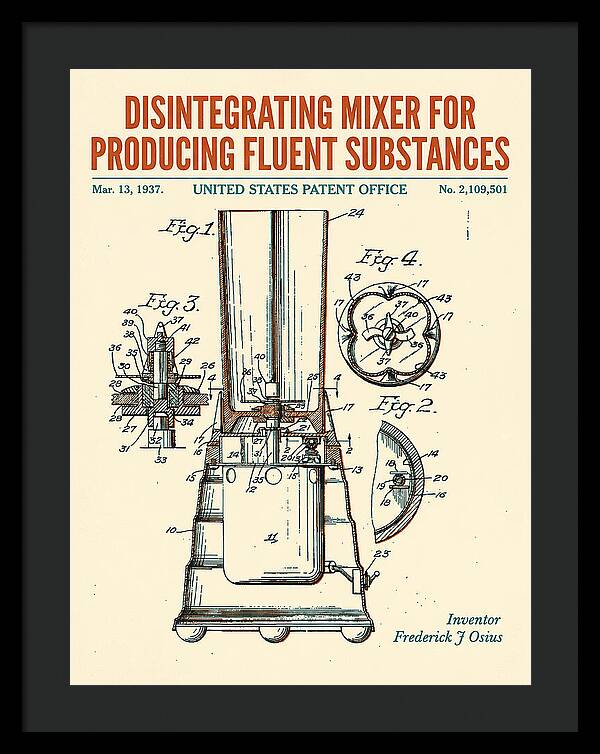 Disintegrating Mixer Blender Retro Patent Us2109501a