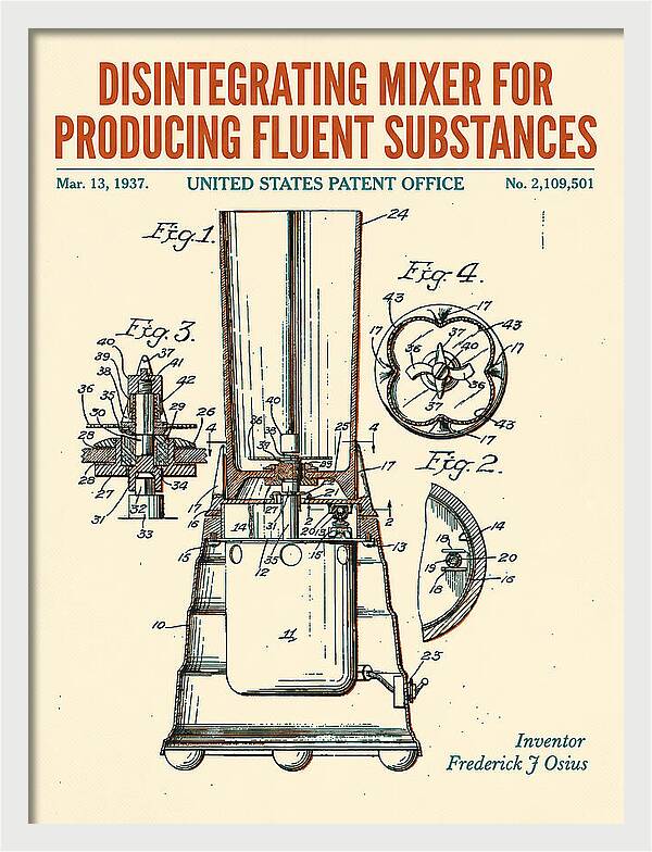 Disintegrating Mixer Blender Retro Patent Us2109501a