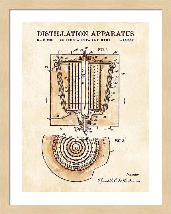 Distillation Apparatus Watercolor Patent Us2313546
