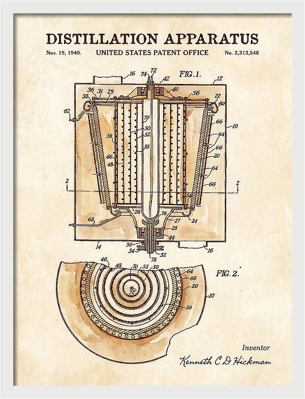 Distillation Apparatus Watercolor Patent Us2313546