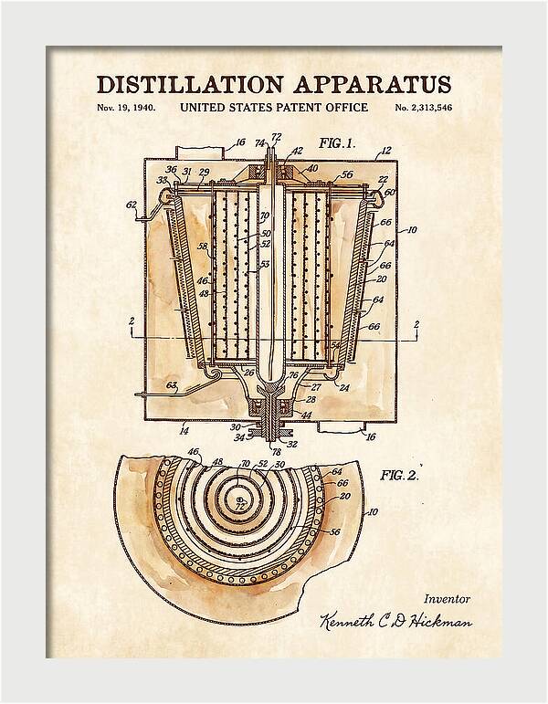 Distillation Apparatus Watercolor Patent Us2313546