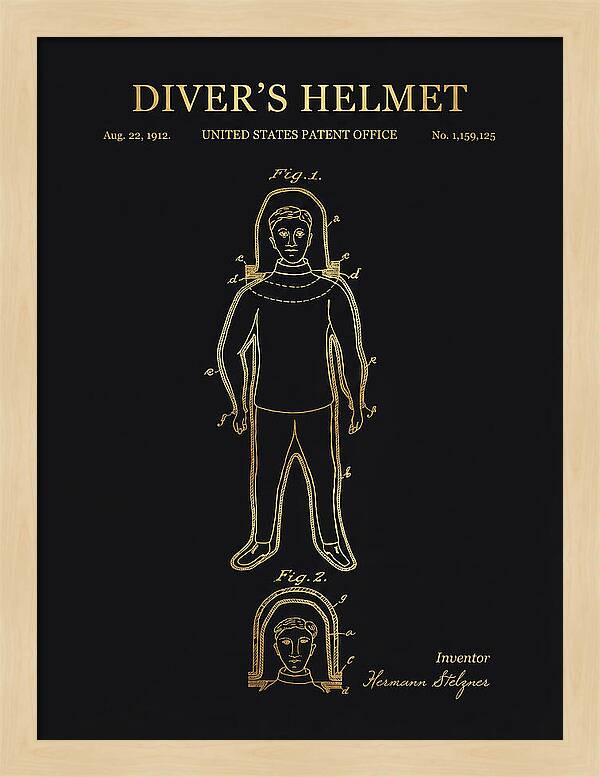 Diver's Helmet Diving Suit Gold Patent Us1159125