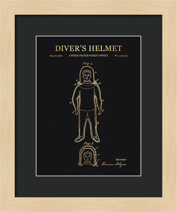 Diver's Helmet Diving Suit Gold Patent Us1159125